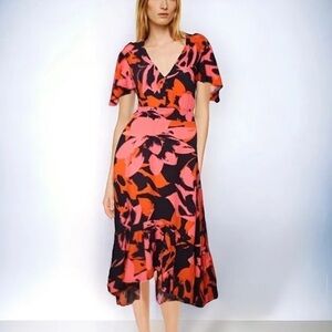 NWT Abel the Label Butterfly Sleeve Smocked Pink Button Front Maxi Dress